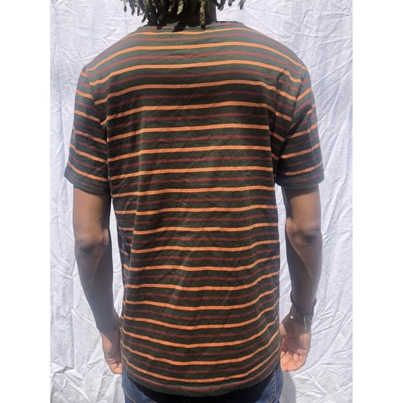 Huf Worldwide T Shirt Men's Size Medium Green Striped Short Sleeve Cotton Tee - Picture 2 of 5